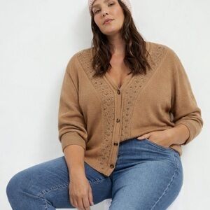 Anne Klein Tan Brown Cardigan Sweater 2X